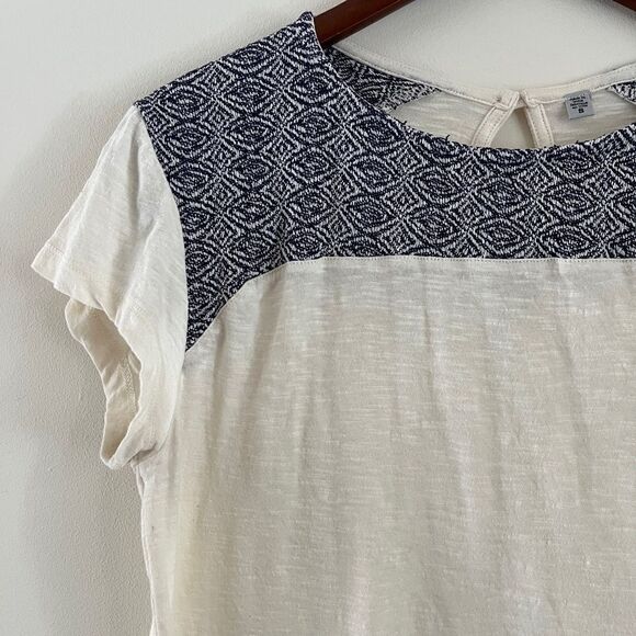 Blue and White Embroidered Short Sleeve Top | Size Small - Picture 1 of 4